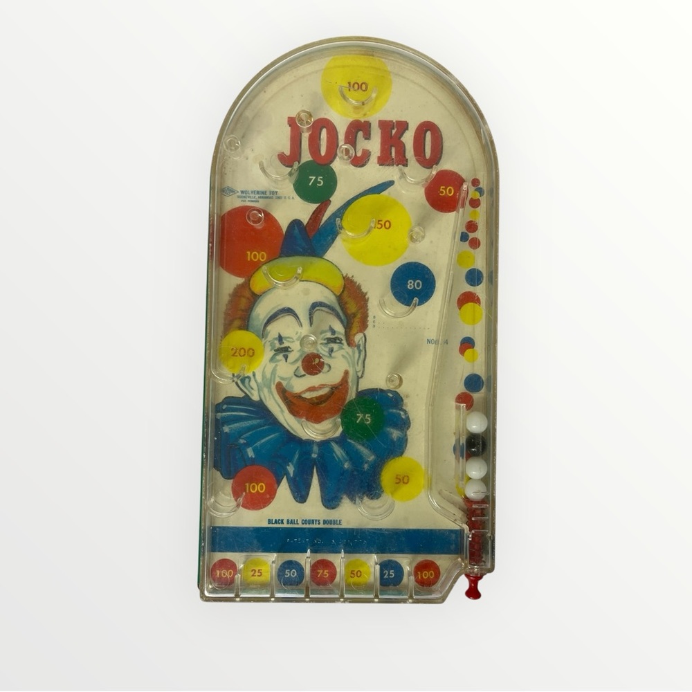 Jocko The‎ Clown Vintage 1960's Tabletop Pinball Game 12.5 in x 6.5 in